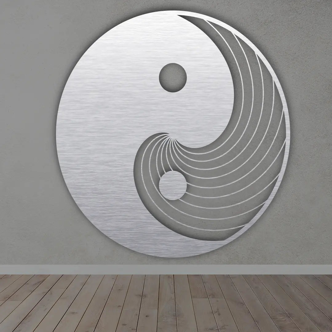 Yin Yang Metal Sign in Bushed Silver Finished