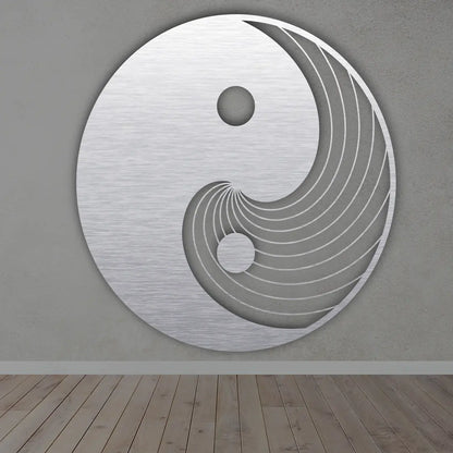 Yin Yang Metal Sign in Bushed Silver Finished