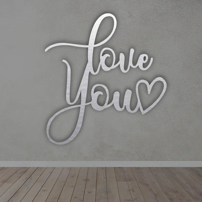 Love You Metal Wall Art Sign in silver finish