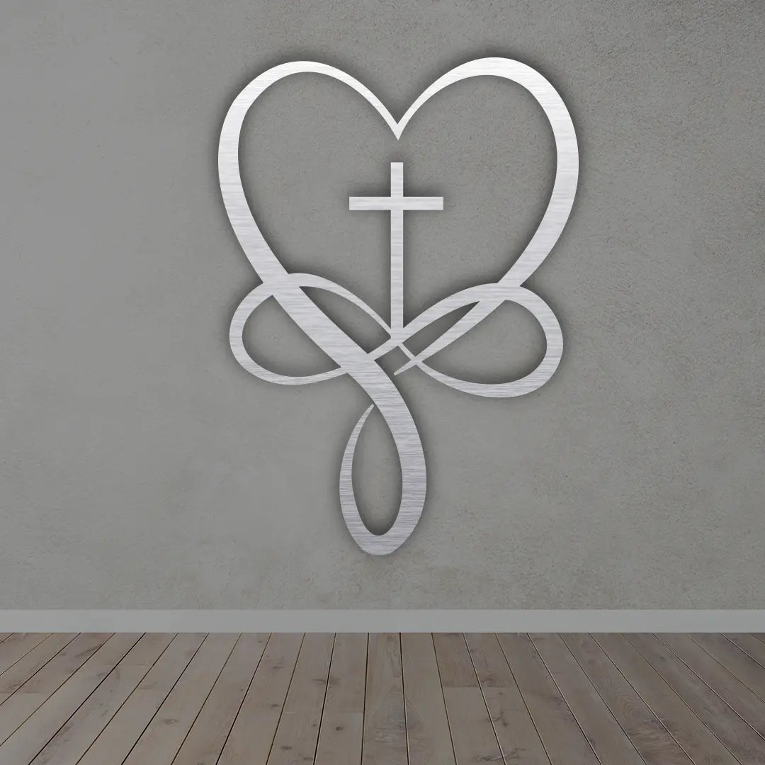 Infinity Cross Heart Metal Wall Art in Silver colour 