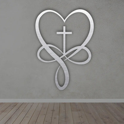 Infinity Cross Heart Metal Wall Art in Silver colour 