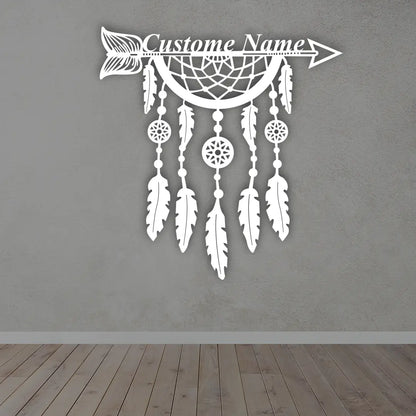 Personalized Dream Catcher Metal Sign in White Colour mounted on wall 