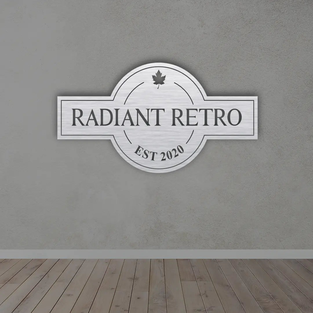 Personalized Business Metal Sign in Silver colour mounted on wall 