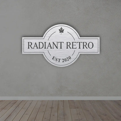 Personalized Business Metal Sign in Silver colour mounted on wall 