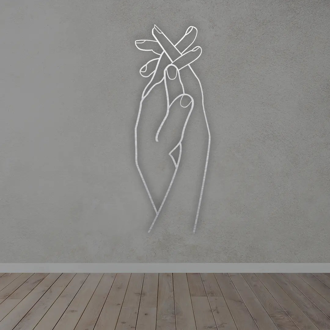 Hand Metal Wall Art Sign in Brushed Silver