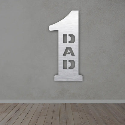 Number One Dad Metal Wall Art - Gift For Dad in brushed silver color