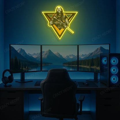 Sniper Skull Gamer Neon Artwork in Yellow color