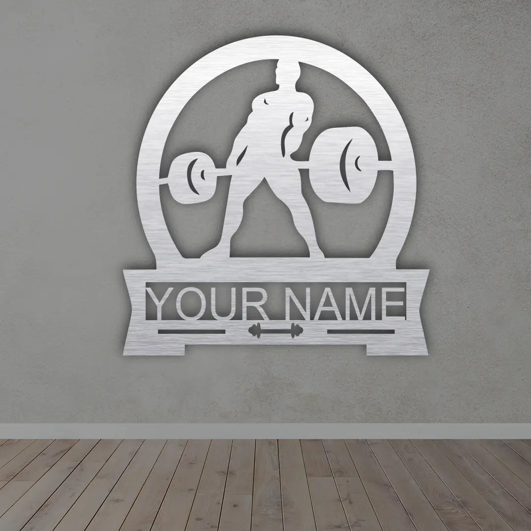 Men's Deadlift Gym Metal Monogram in Silver Colour mounted on wall 
