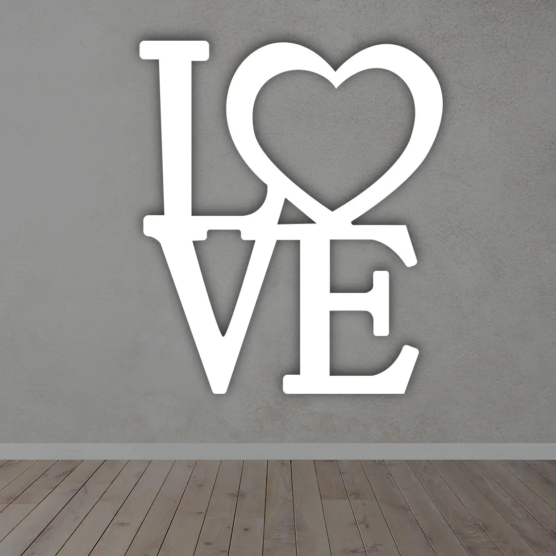 Love With Heart Metal Wall Art Sign in white Color