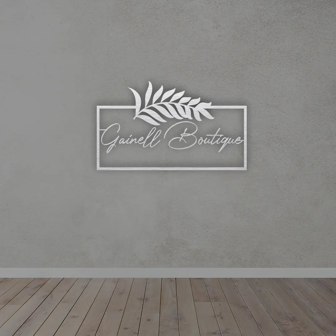 Personalized Rectangular Metal Name Sign in silver colour mounted on wall 