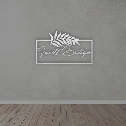 Personalized Rectangular Metal Name Sign in silver colour mounted on wall 