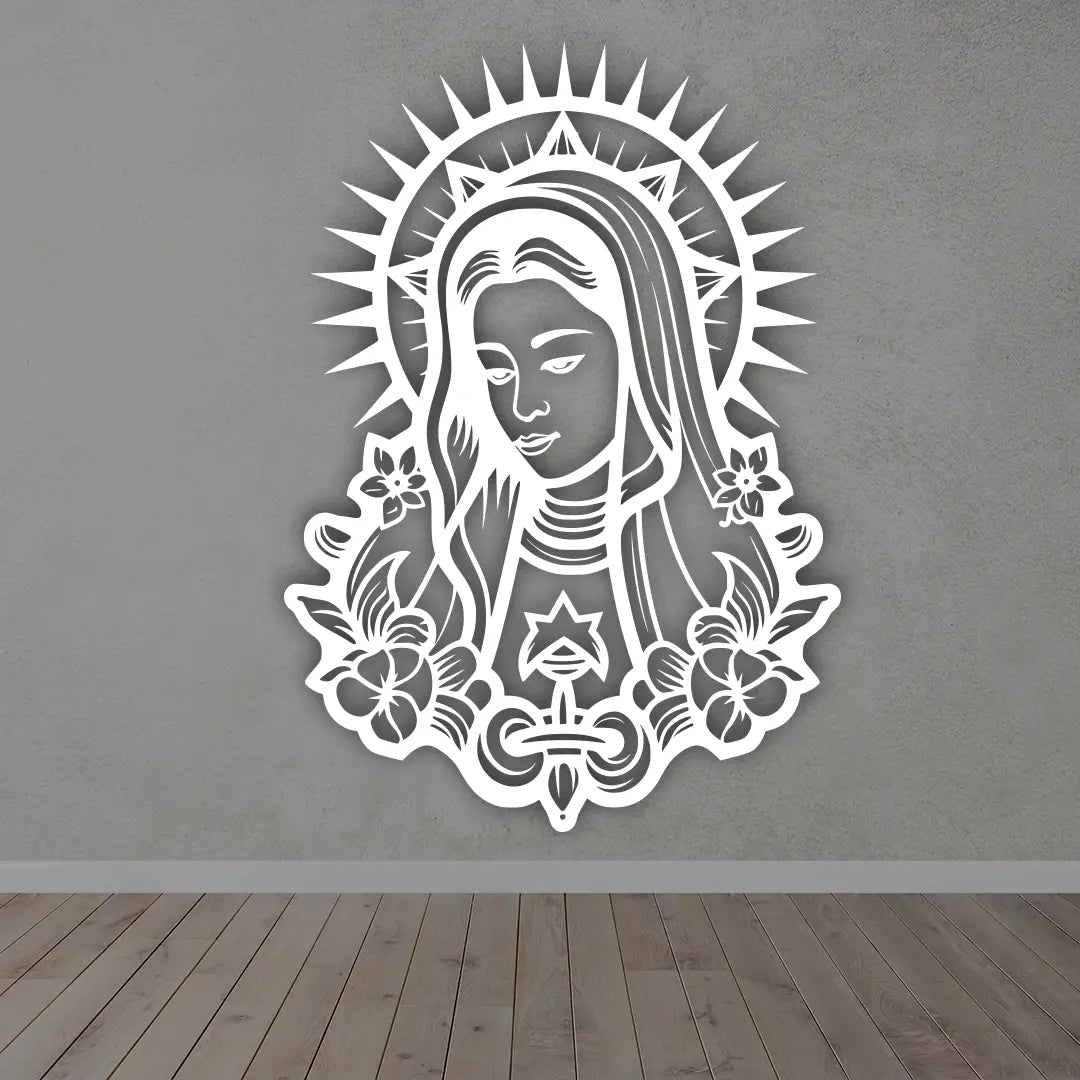 Virgin Mary Metal Wall Art in White colour
