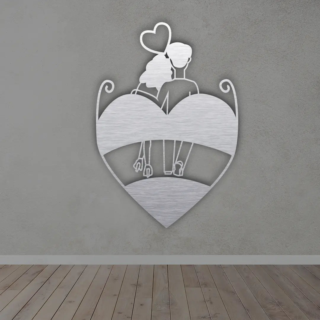 Couple Metal Wall Art Sign in brushed silver