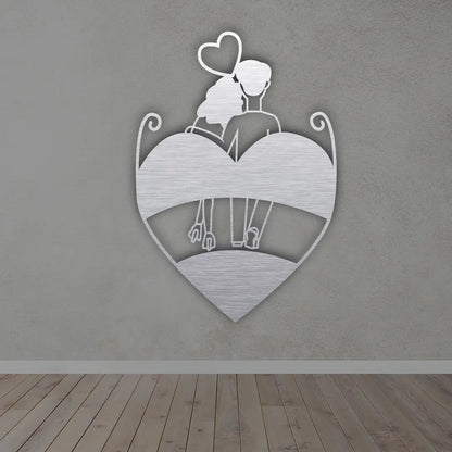 Couple Metal Wall Art Sign in brushed silver
