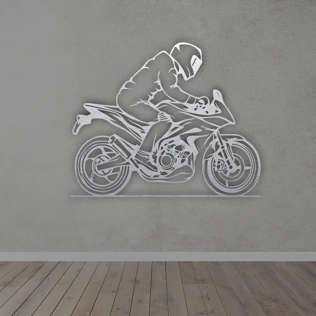 Motorcycle Metal Wall Sign in silver finish