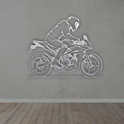 Motorcycle Metal Wall Sign in silver finish