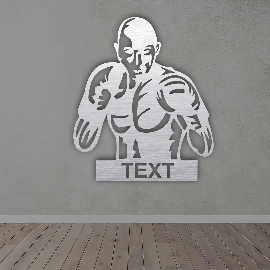 Boxer Custom Metal Sign in Silver colour mounted on wall 