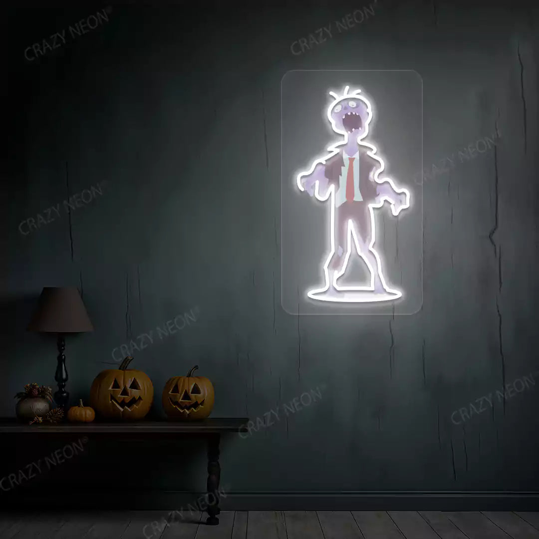 Office Zombie Neon Artwork | White