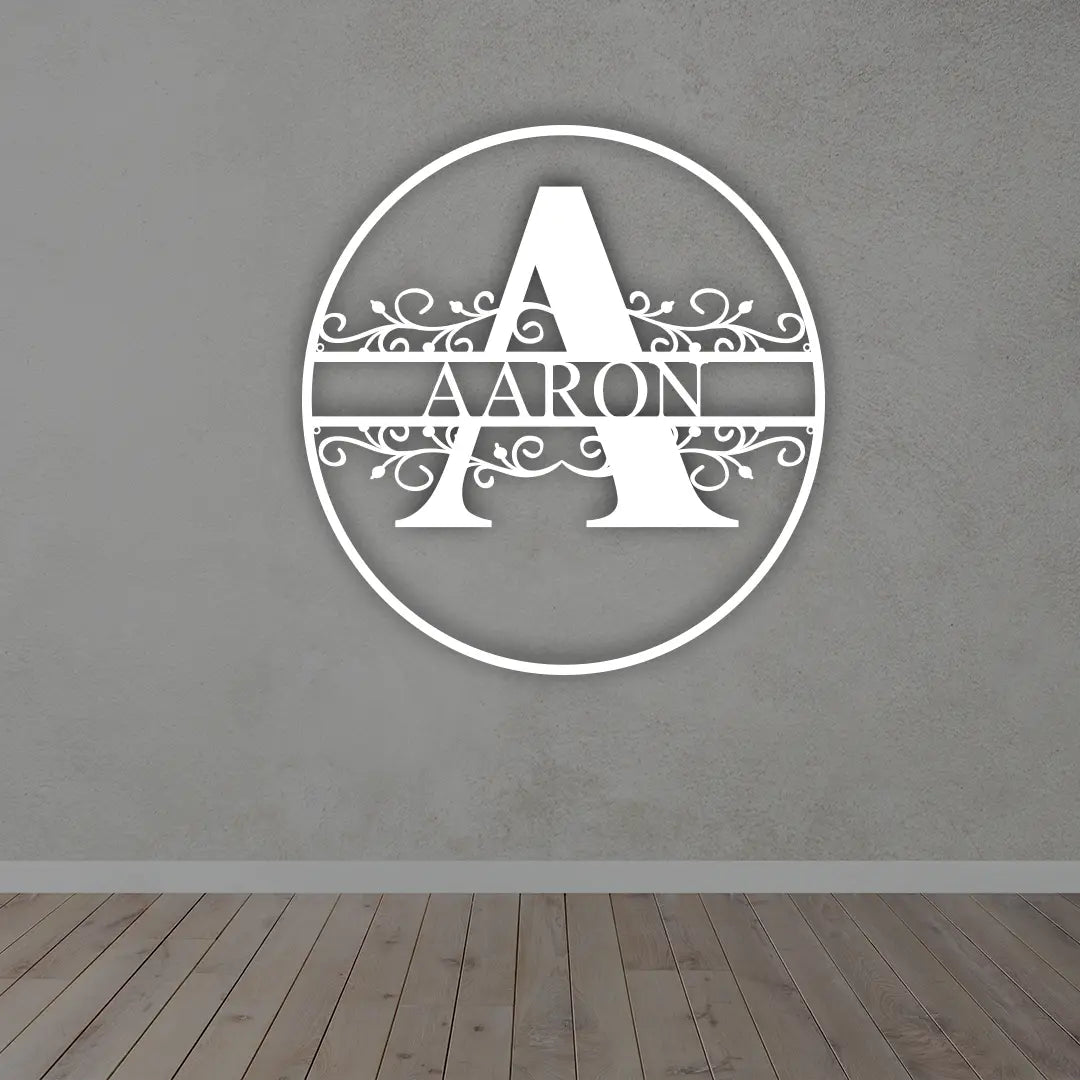 Metal Initial Name Sign in White Colour mounted on wall 