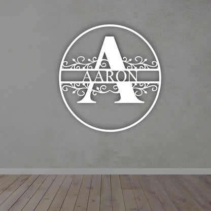 Metal Initial Name Sign in White Colour mounted on wall 