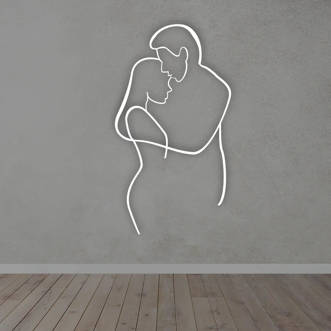 Couple Hugging Metal Wall Art in white colour