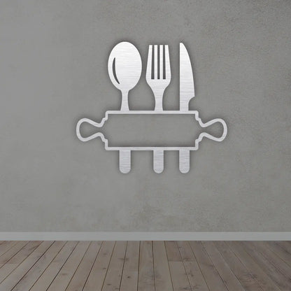 Personalize Kitchen Metal Sign in Silver Colour mounted on wall 