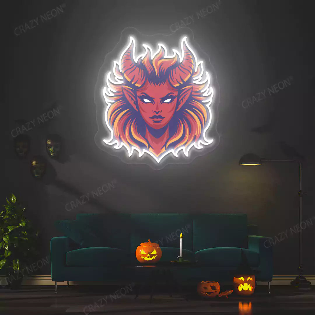 Fiery Demon Mane Neon Artwork | Warmwhite