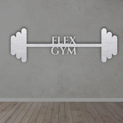 Personalized Barbell Rod Gym Metal Sign in Silver colour mounted on wall 