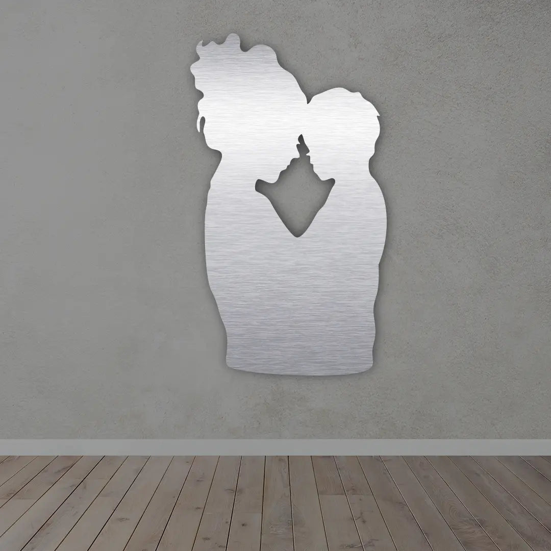 Mother and Child Metal Wall Art Sign in silver finish