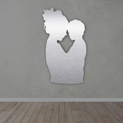 Mother and Child Metal Wall Art Sign in silver finish