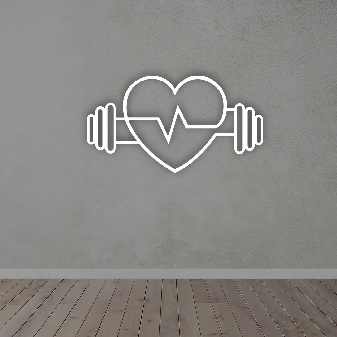 Dumbbell Love Metal wall art in white colour