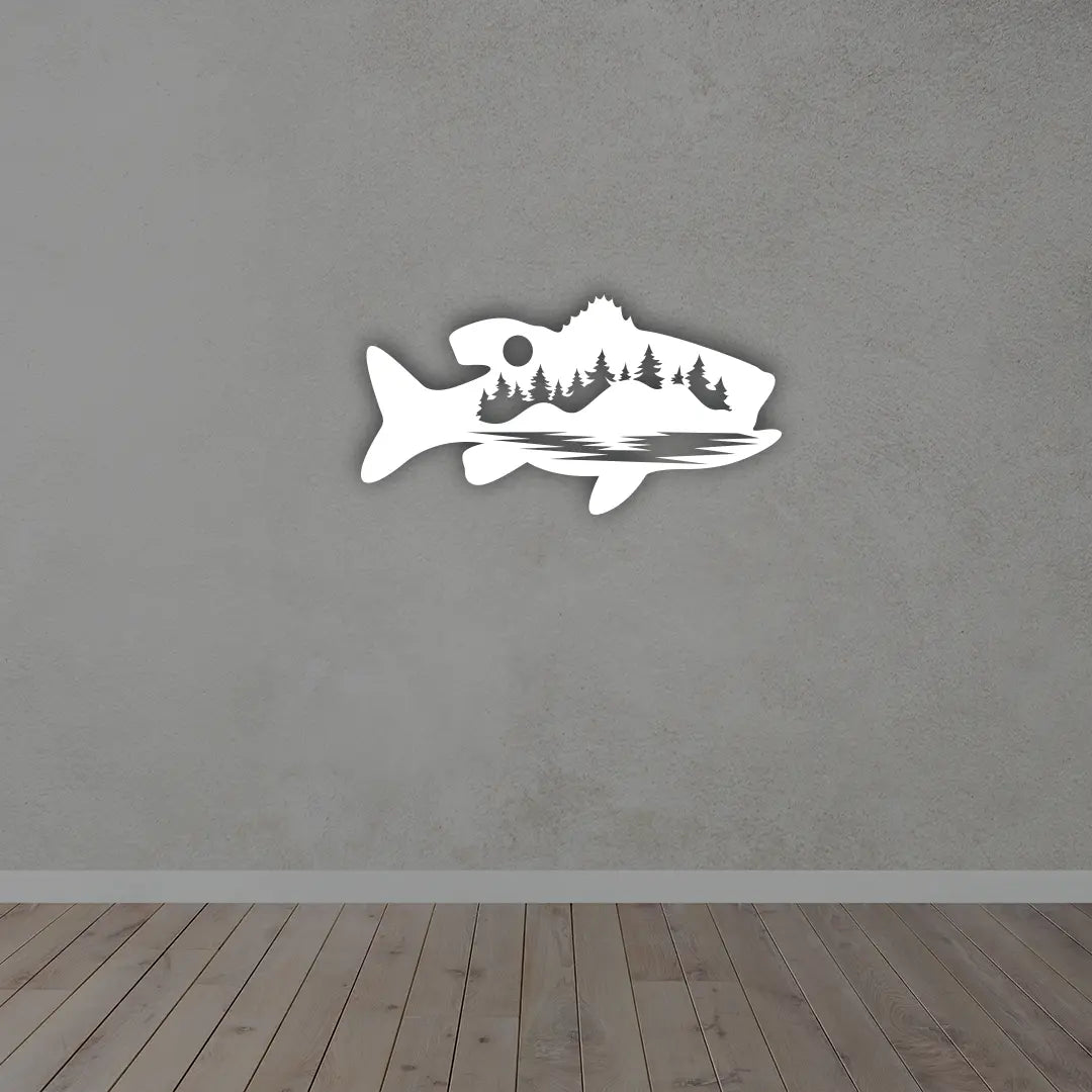 Forest Fish Metal Sign in white color