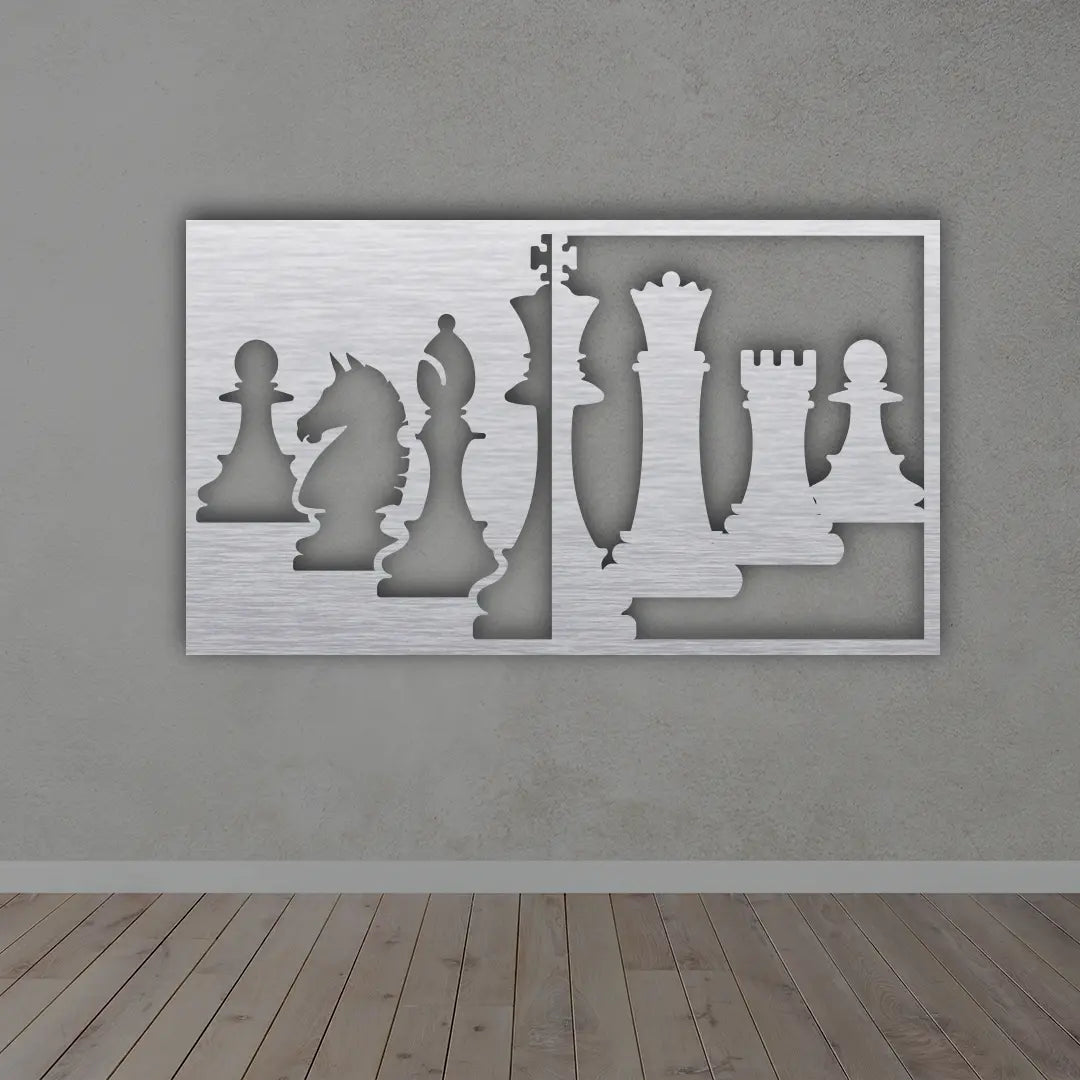 Chess Pieces 3D Wall Art in Silver Finish