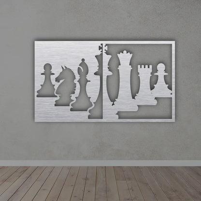 Chess Pieces 3D Wall Art in Silver Finish