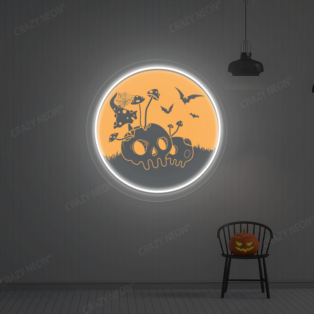 Haunted Mushroom Skulls Neon Artwork | Warmwhite