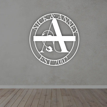 Personalized Family Name Metal Sign in White colour mounted on wall