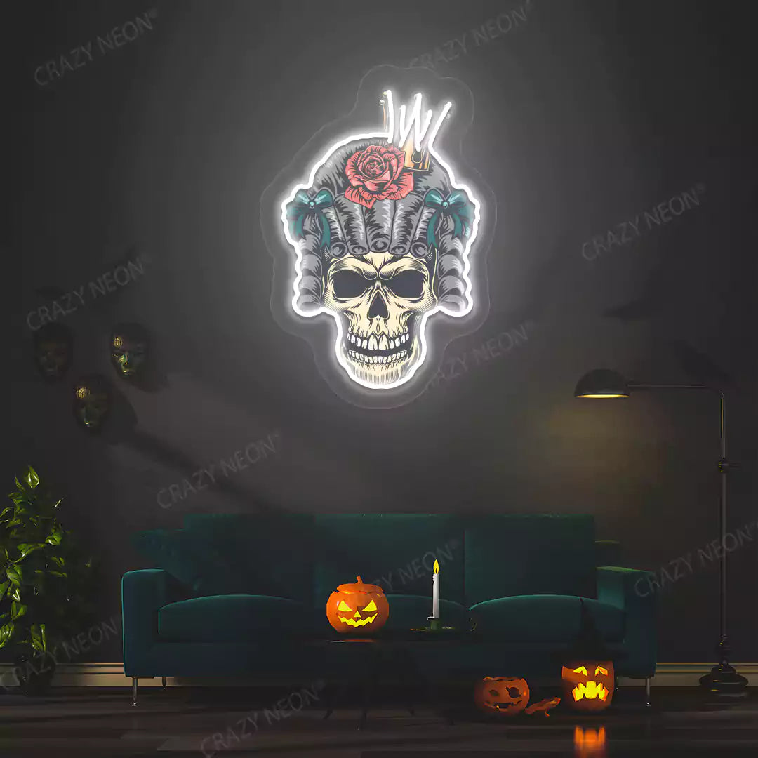 Rose Crown Skull Neon Artwork | Warmwhite