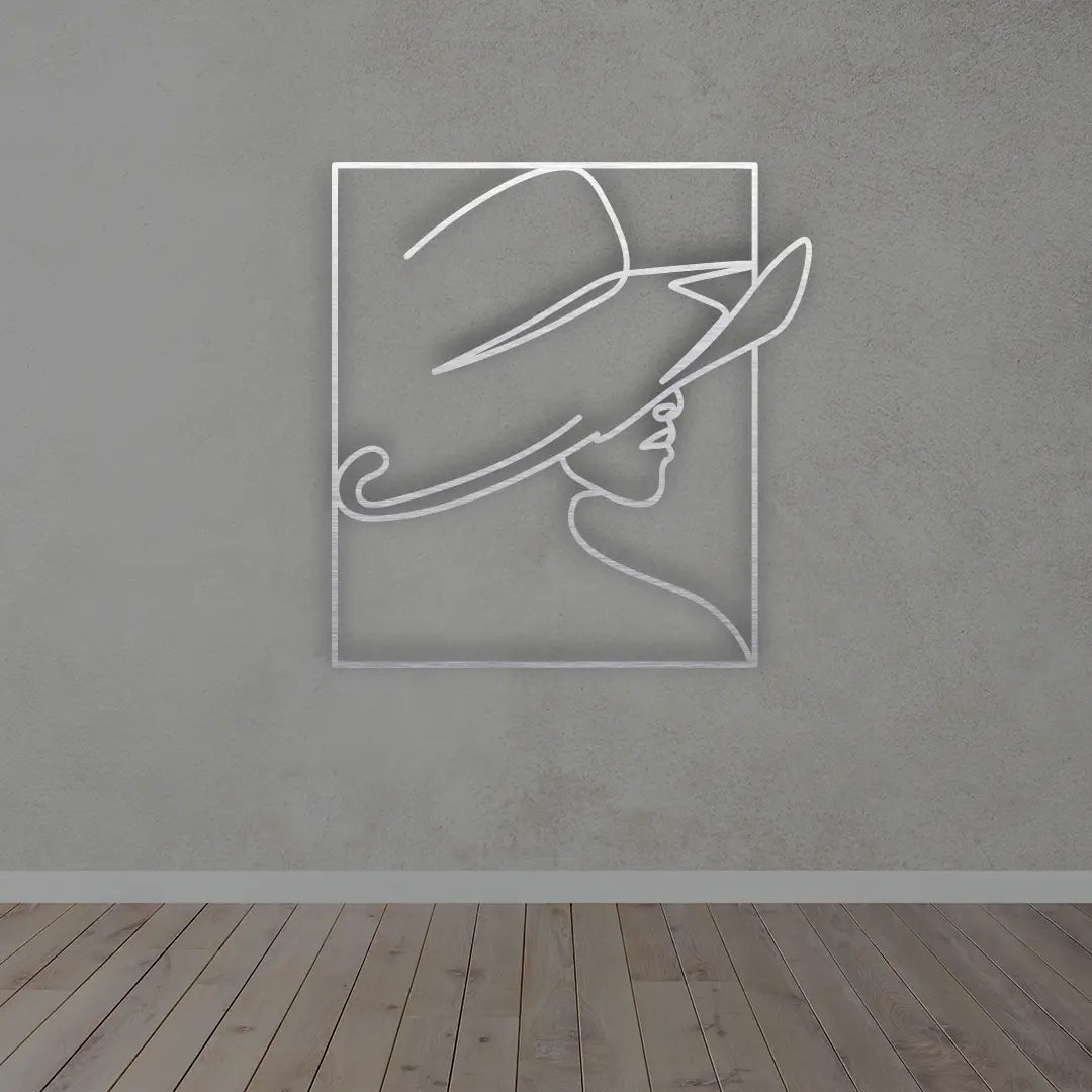 Lady Hat metal wall art in White colour 