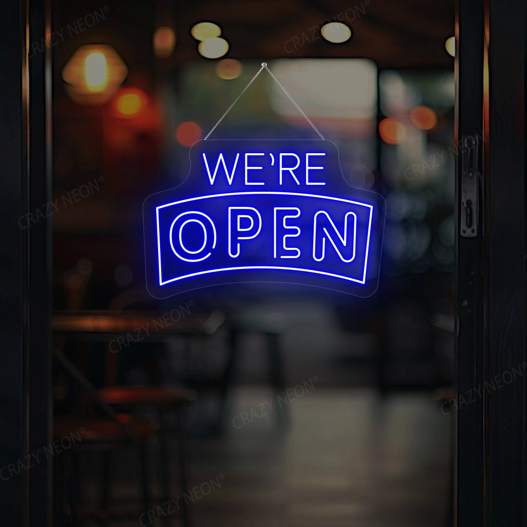 We're Open Arc Shape Sign | Blue