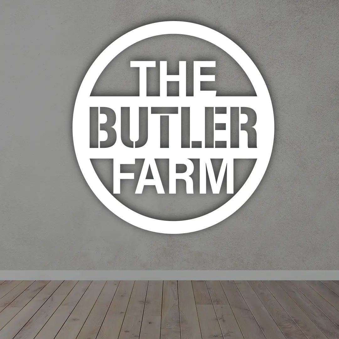 Personalize Business Metal Sign in White colour mounted on wall