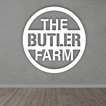 Personalize Business Metal Sign in White colour mounted on wall