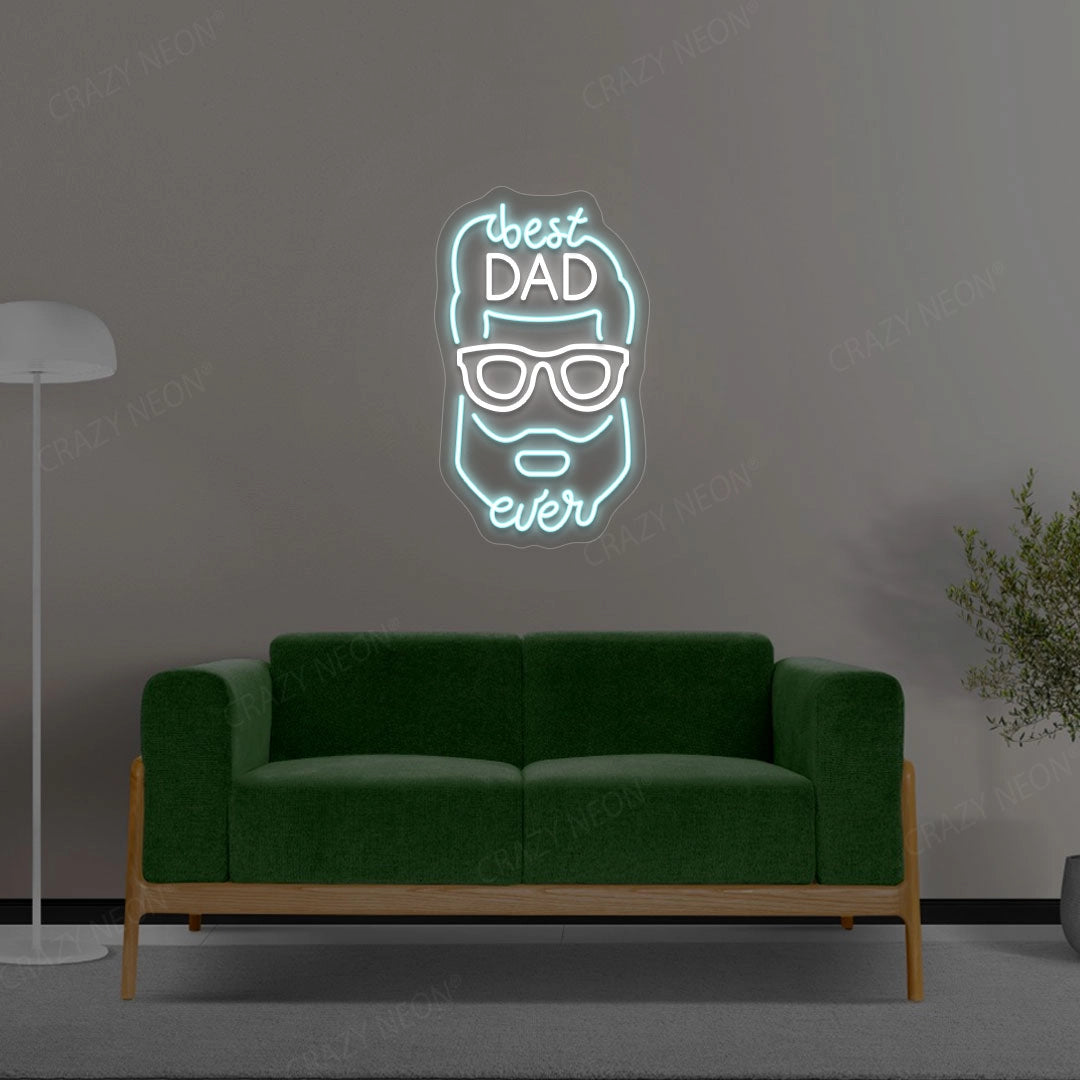 Best Dad Ever With Face Multicolor Neon Sign | White-Iceblue