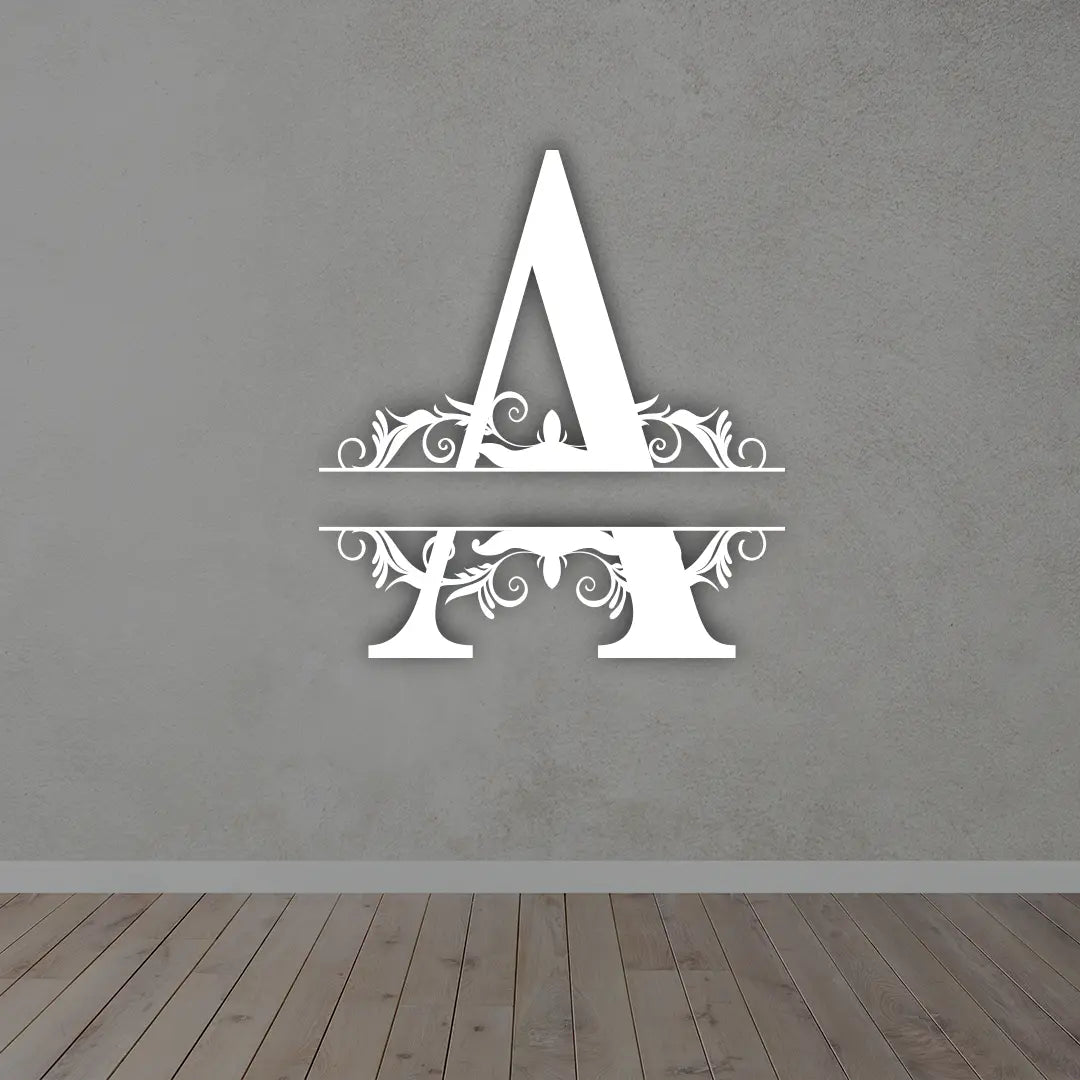 Personalized Metal Initial Name Sign in White colour mounted on wall 