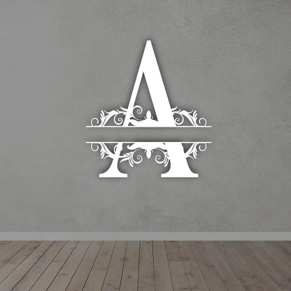 Personalized Metal Initial Name Sign in White colour mounted on wall 