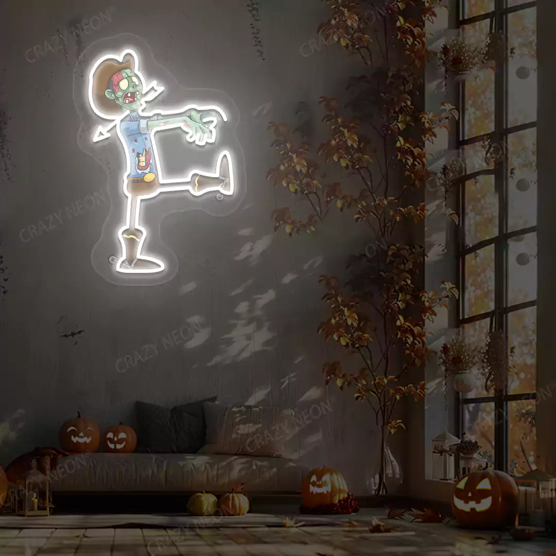 Cowboy Zombie Neon Artwork | White