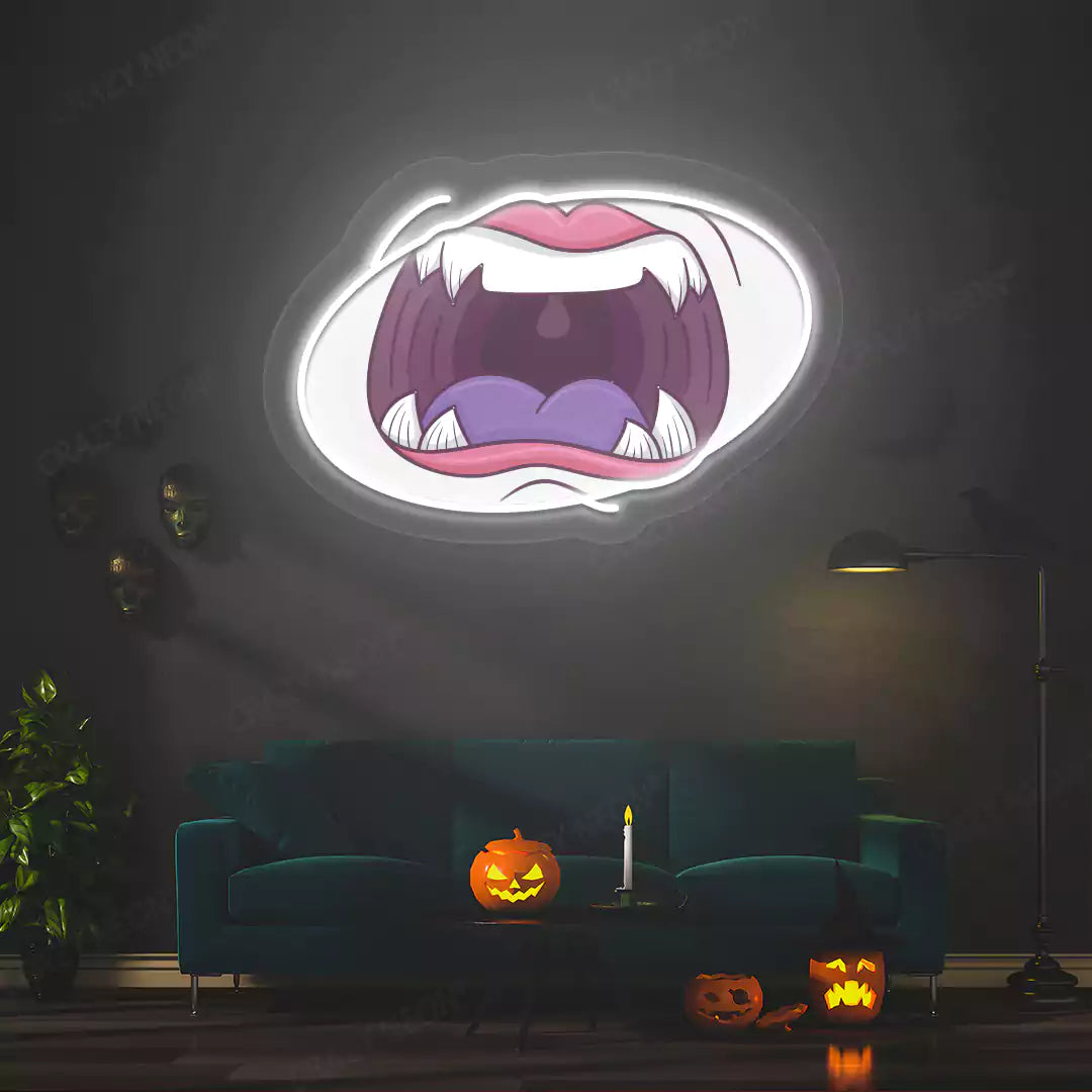 Vampire Mouth Neon Artwork | White