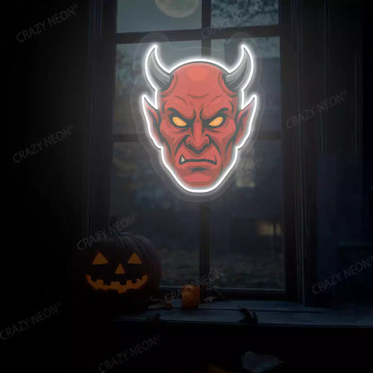 Devil Head Neon Artwork | White