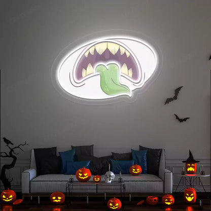Creepy Monster Mouth Neon Artwork | White