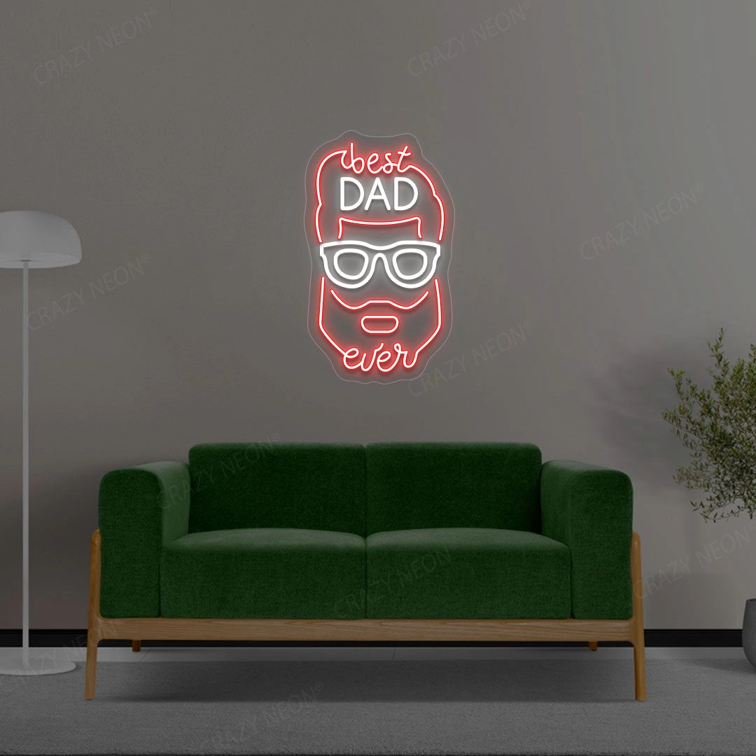 Best Dad Ever With Face Multicolor Neon Sign | White-Red