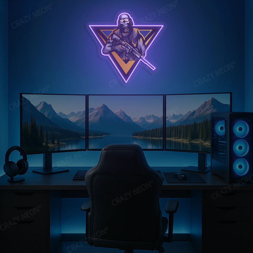 Sniper Skull Gamer Neon Artwork in Purple color